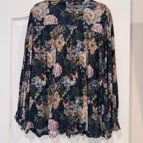 Bl^nk London x Anthropologie Blue Green Floral V-Neck Size 2X - Picture 2 of 2
